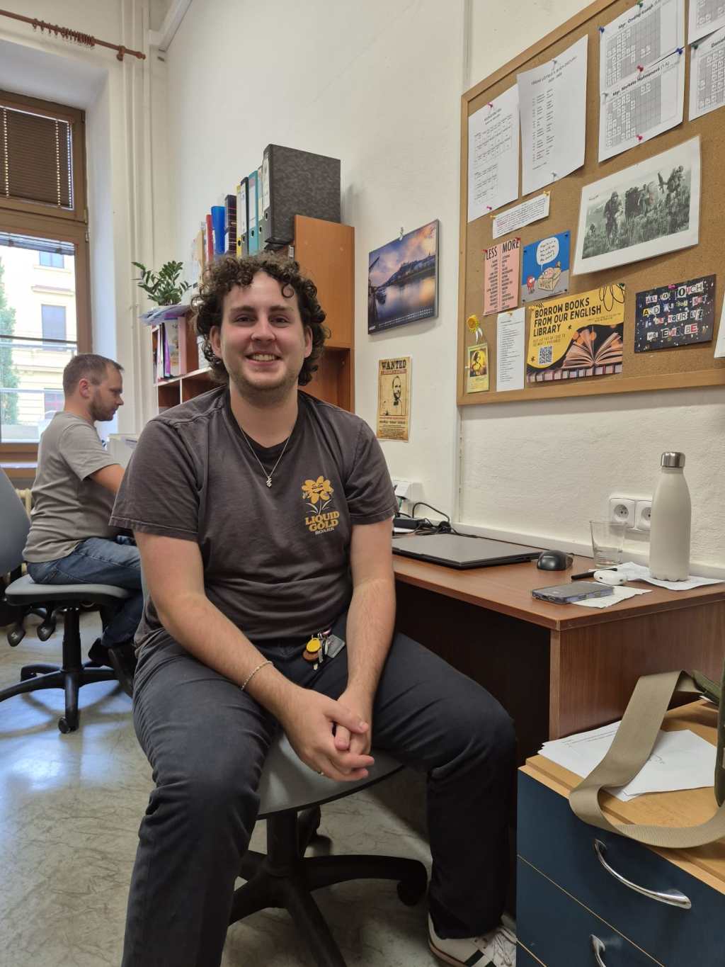 “I’ve been pleasantly surprised,” says the new Fulbright assistant about the level of Gybon students’ English